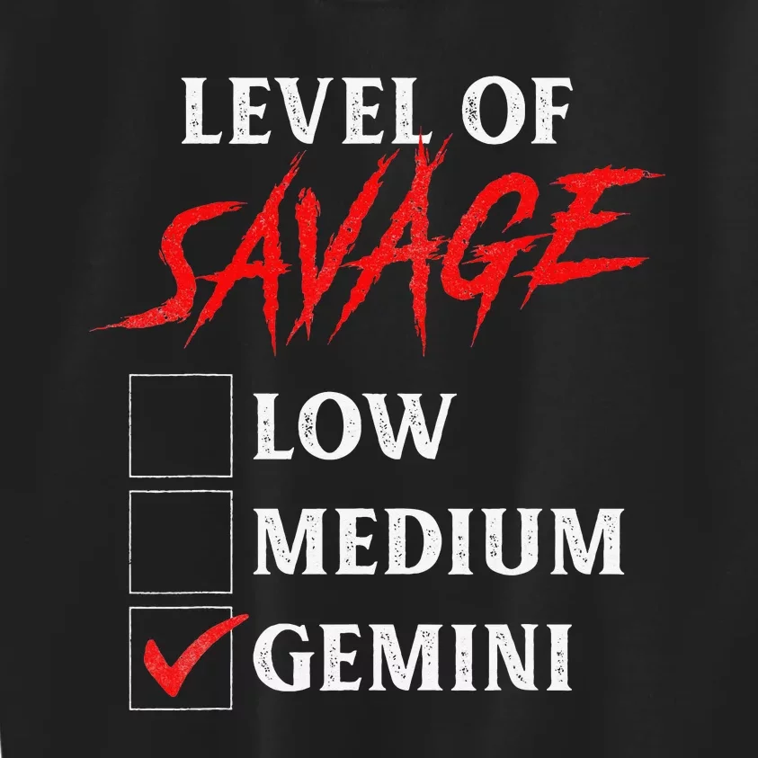 Level Of Savage Gemini Funny Zodiac Queen King Kids Sweatshirt