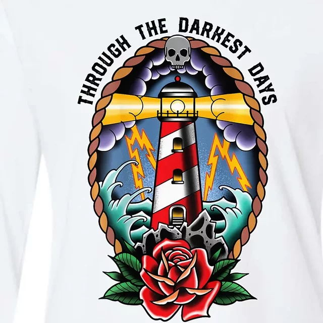 Lighthouse Old School Tattoo Art Through The Darkest Womens Cotton Relaxed Long Sleeve T-Shirt