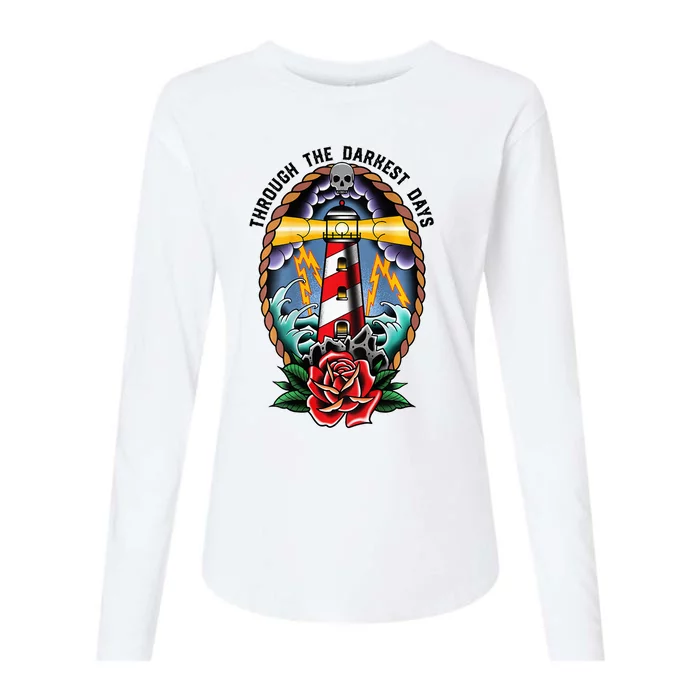 Lighthouse Old School Tattoo Art Through The Darkest Womens Cotton Relaxed Long Sleeve T-Shirt