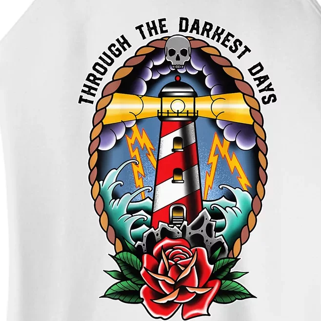 Lighthouse Old School Tattoo Art Through The Darkest Women’s Perfect Tri Rocker Tank