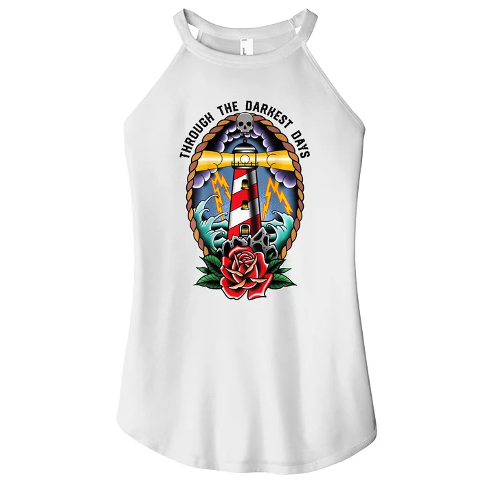 Lighthouse Old School Tattoo Art Through The Darkest Women’s Perfect Tri Rocker Tank