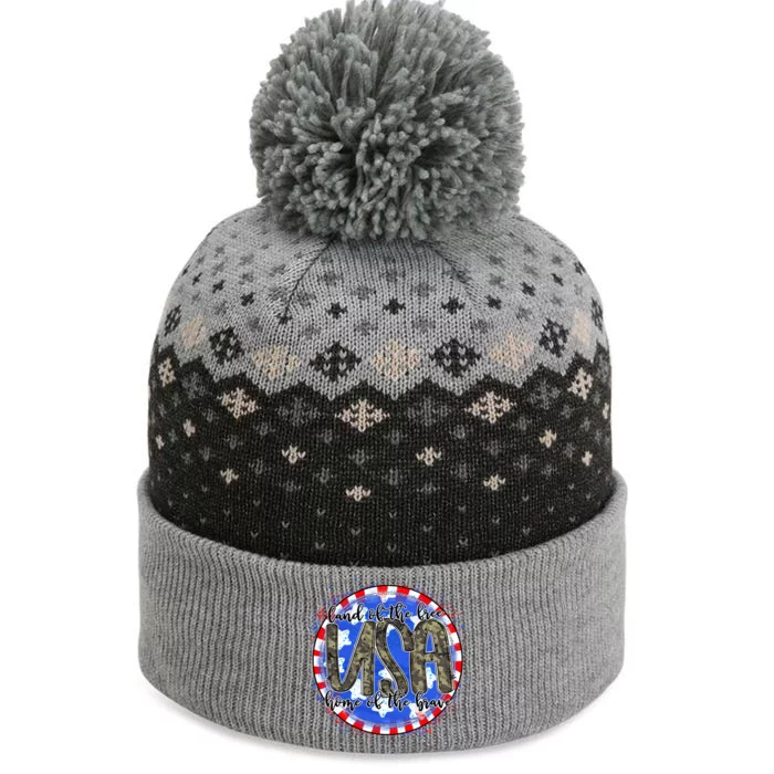 Land Of The Free Home Of The Brave USA Celebration The Baniff Cuffed Pom Beanie