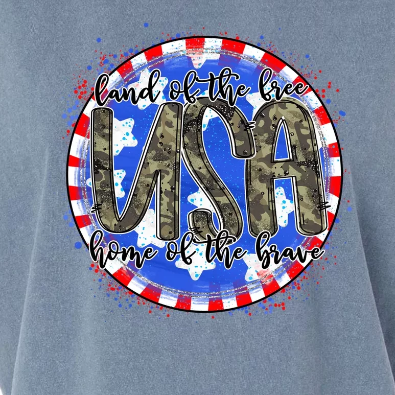 Land Of The Free Home Of The Brave USA Celebration Garment-Dyed Women's Muscle Tee