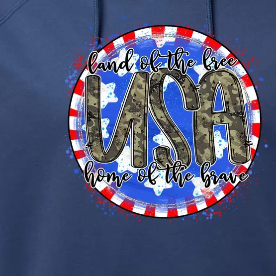 Land Of The Free Home Of The Brave USA Celebration Performance Fleece Hoodie