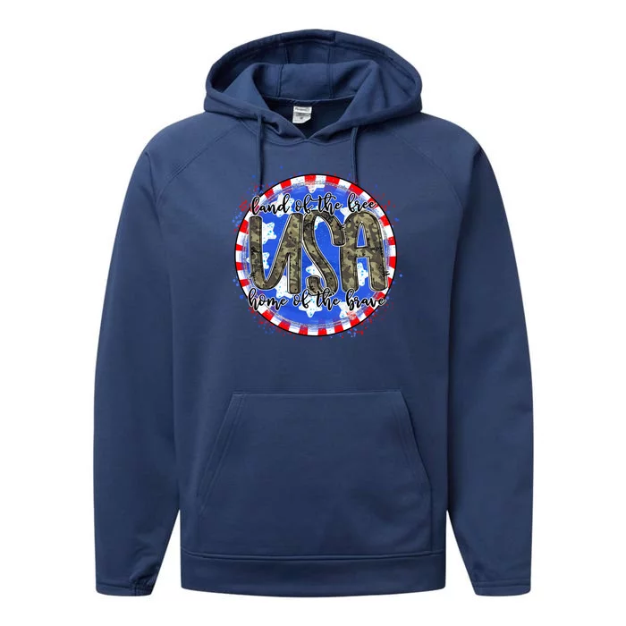 Land Of The Free Home Of The Brave USA Celebration Performance Fleece Hoodie