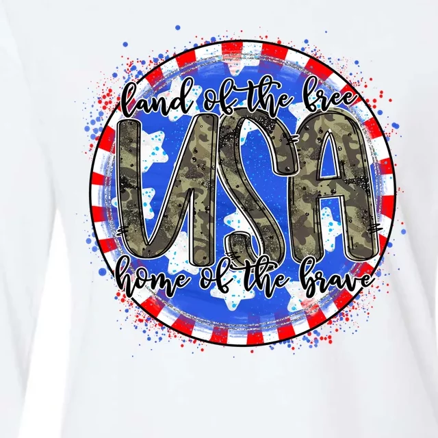 Land Of The Free Home Of The Brave USA Celebration Womens Cotton Relaxed Long Sleeve T-Shirt