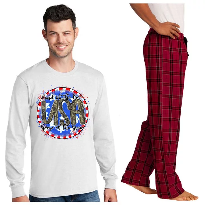 Land Of The Free Home Of The Brave USA Celebration Long Sleeve Pajama Set