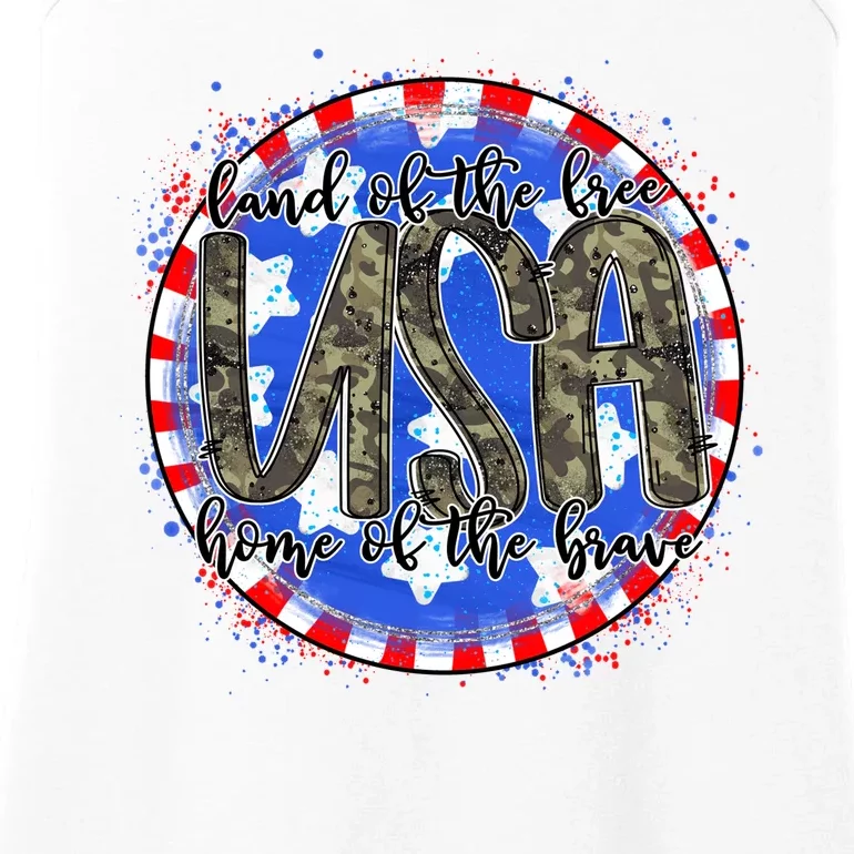 Land Of The Free Home Of The Brave USA Celebration Ladies Essential Tank