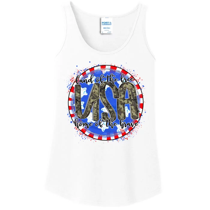 Land Of The Free Home Of The Brave USA Celebration Ladies Essential Tank