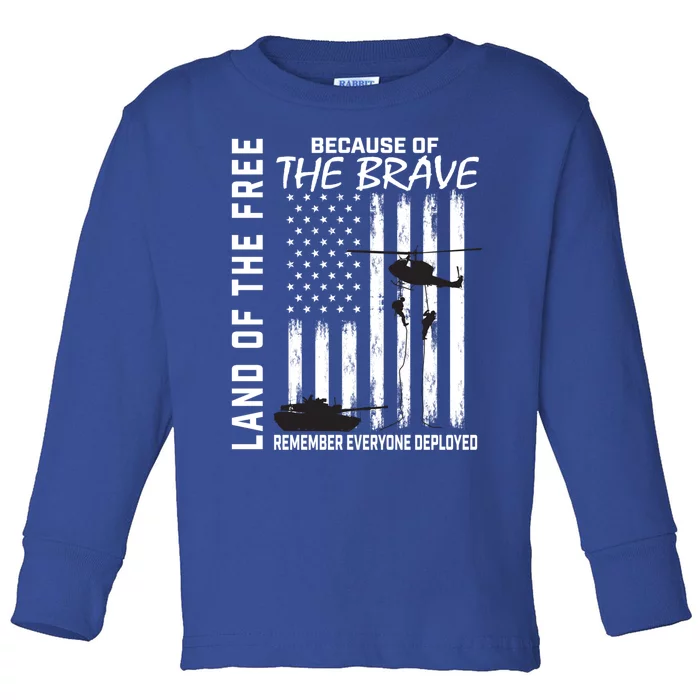 Land Of The Free Because Of The Brave Red Funny Gift Friday Flag Gift Toddler Long Sleeve Shirt