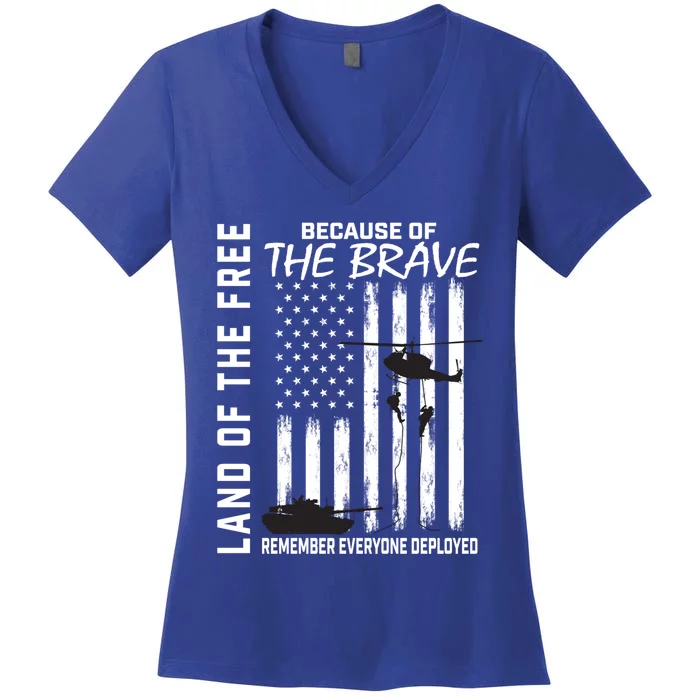 Land Of The Free Because Of The Brave Red Funny Gift Friday Flag Gift Women's V-Neck T-Shirt