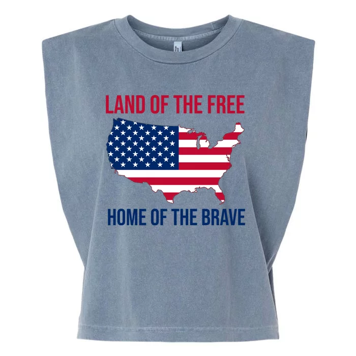 Land Of The Free Home Of The Brave American Flag Patriotic Garment-Dyed Women's Muscle Tee