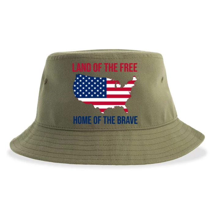 Land Of The Free Home Of The Brave American Flag Patriotic Sustainable Bucket Hat