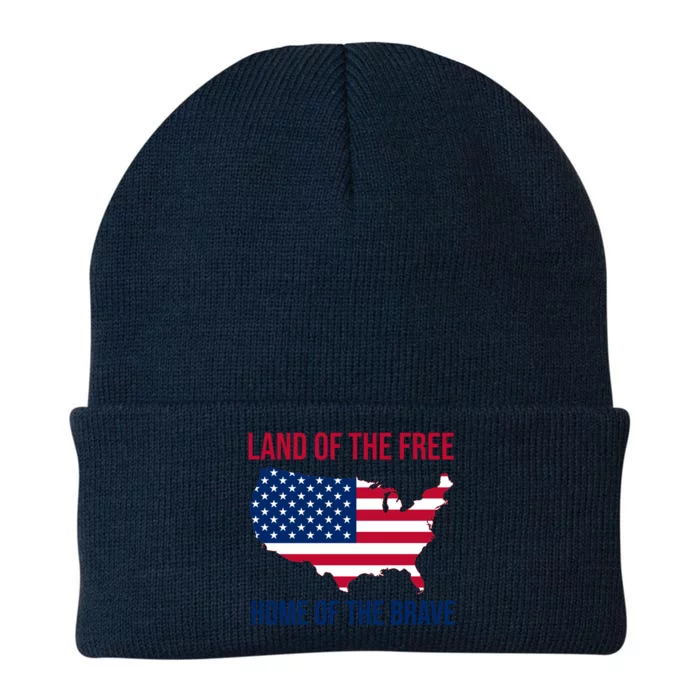 Land Of The Free Home Of The Brave American Flag Patriotic Knit Cap Winter Beanie