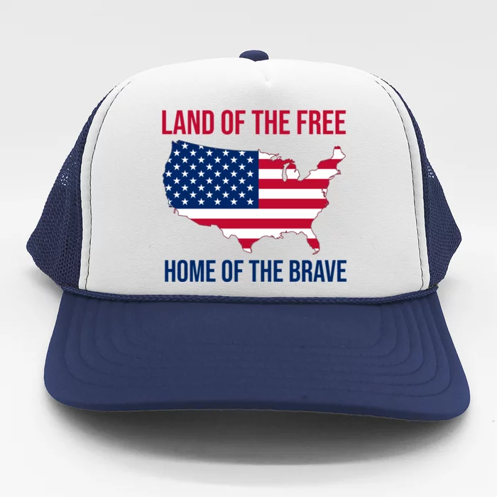 Land Of The Free Home Of The Brave American Flag Patriotic Trucker Hat