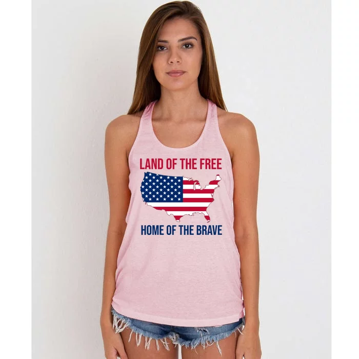 Land Of The Free Home Of The Brave American Flag Patriotic Women's Knotted Racerback Tank