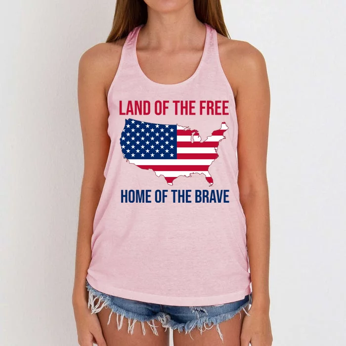 Land Of The Free Home Of The Brave American Flag Patriotic Women's Knotted Racerback Tank