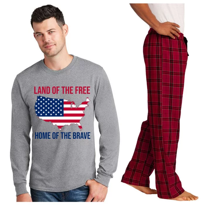 Land Of The Free Home Of The Brave American Flag Patriotic Long Sleeve Pajama Set