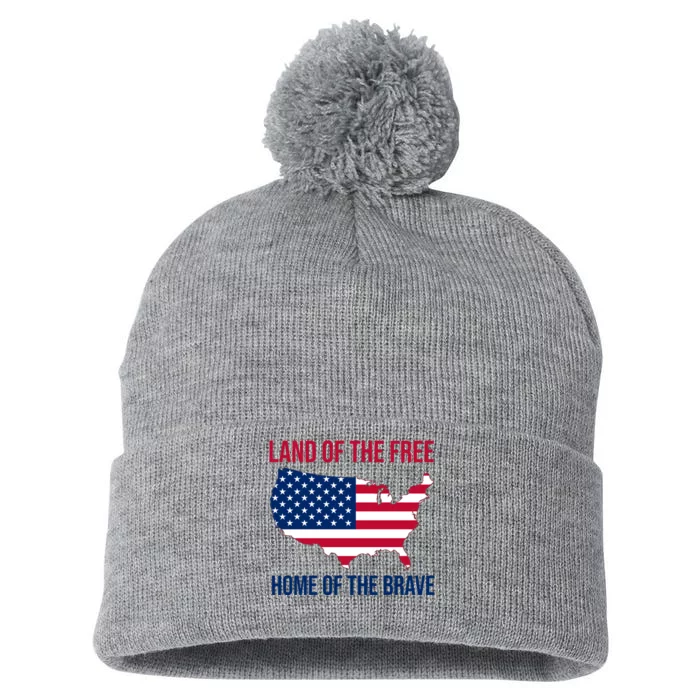 Land Of The Free Home Of The Brave American Flag Patriotic Pom Pom 12in Knit Beanie