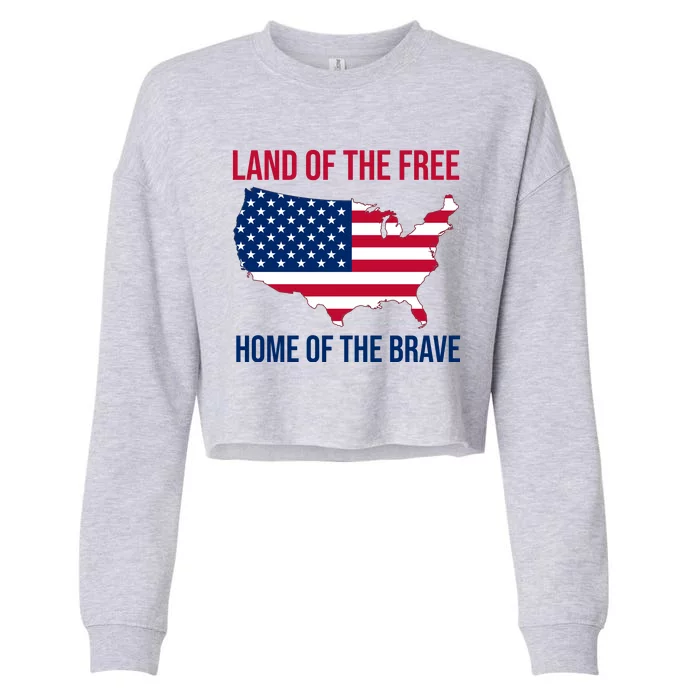 Land Of The Free Home Of The Brave American Flag Patriotic Cropped Pullover Crew