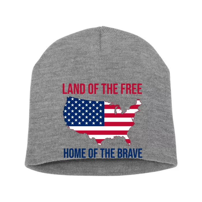 Land Of The Free Home Of The Brave American Flag Patriotic Short Acrylic Beanie