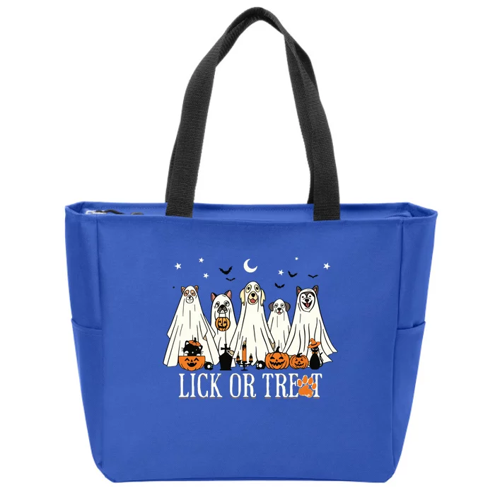 Lick Or Treat Funny Ghost Dog Cute Halloween Dog Lover Zip Tote Bag