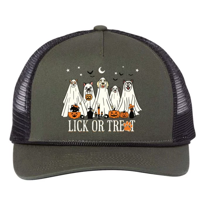 Lick Or Treat Funny Ghost Dog Cute Halloween Dog Lover Retro Rope Trucker Hat Cap