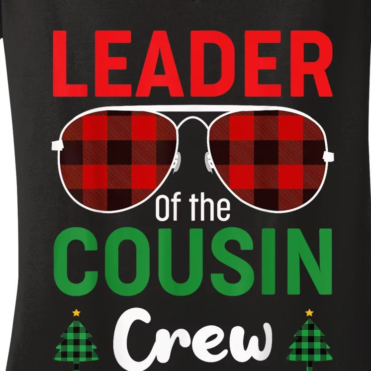 Leader of the Cousin Crew Christmas Buffalo Red Plaid Xmas Women's V-Neck T-Shirt