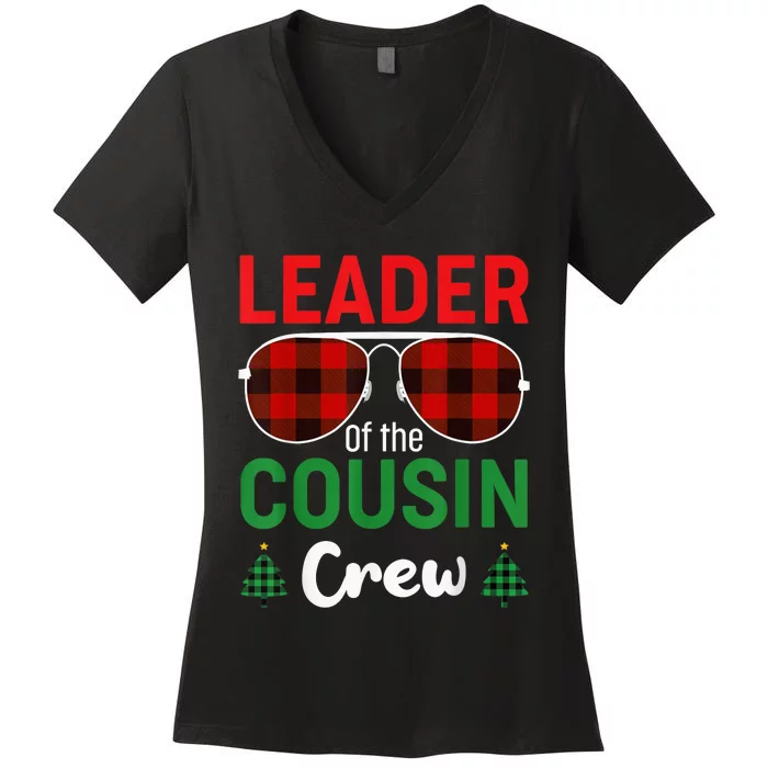 Leader of the Cousin Crew Christmas Buffalo Red Plaid Xmas Women's V-Neck T-Shirt