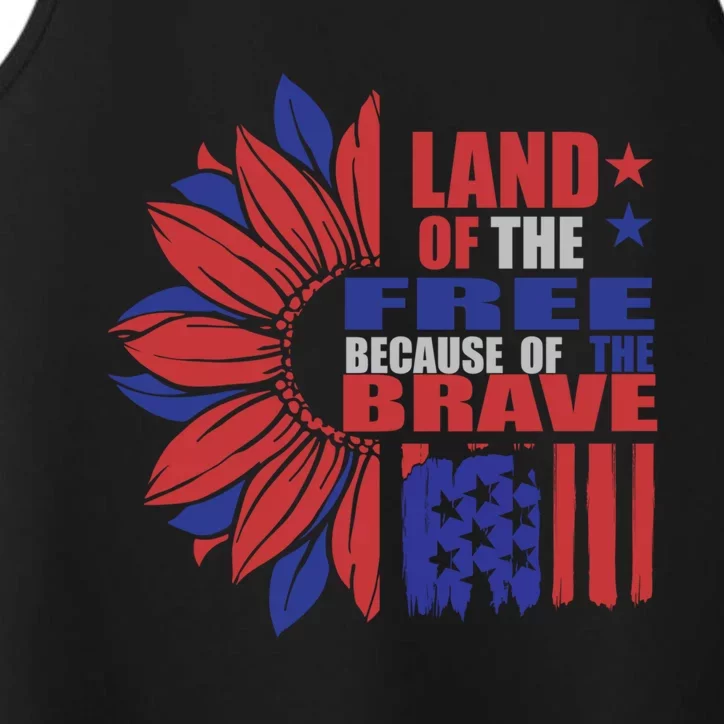 Land Of The Free Because Of The Brave Veteran Funny Gift Performance Tank