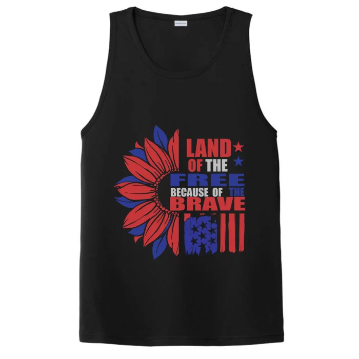 Land Of The Free Because Of The Brave Veteran Funny Gift Performance Tank