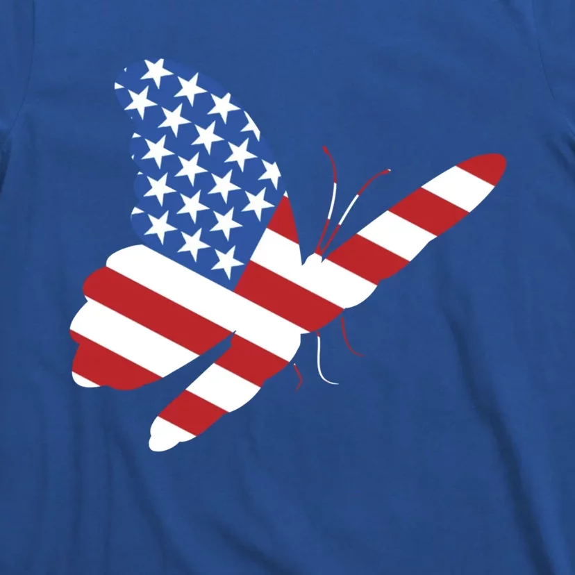 Land Of The Free Usa Flag Butterfly Proud American Veterans Great Gift T-Shirt