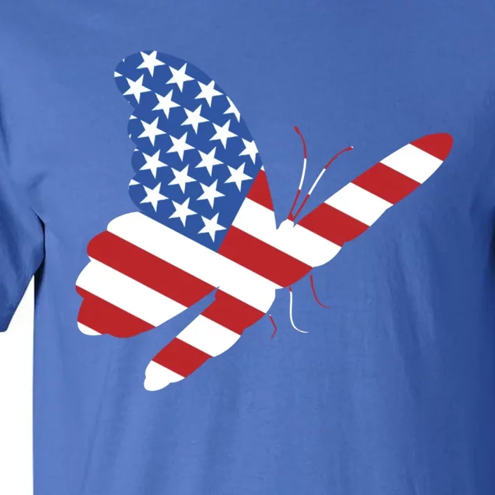 Land Of The Free Usa Flag Butterfly Proud American Veterans Great Gift Tall T-Shirt