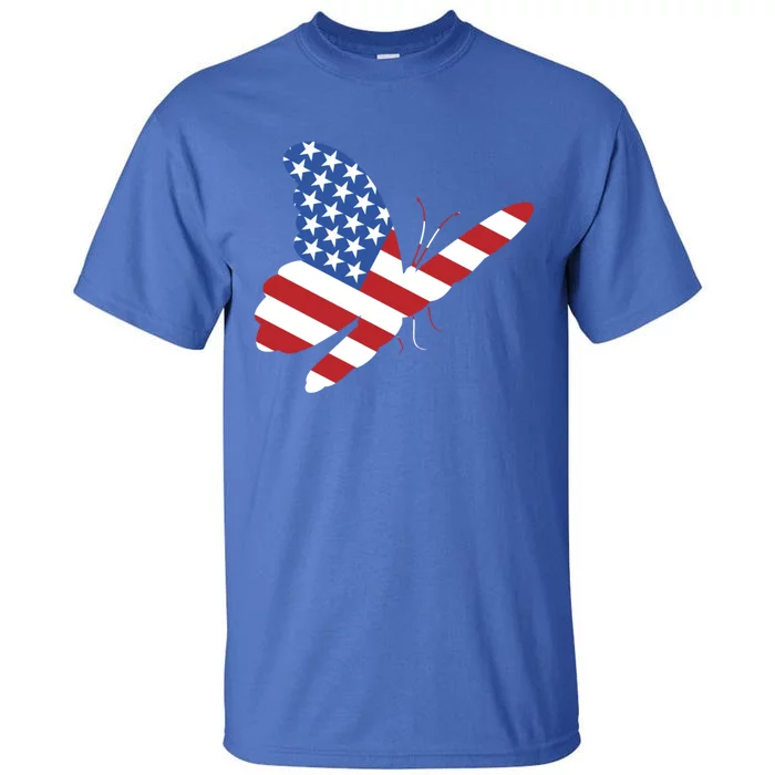 Land Of The Free Usa Flag Butterfly Proud American Veterans Great Gift Tall T-Shirt