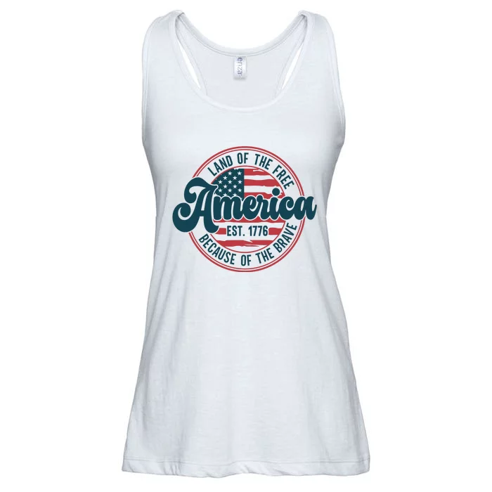 Land Of The Free Because Of The Brave Ladies Essential Flowy Tank