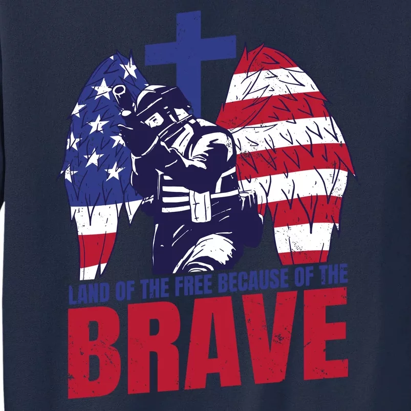 Land Of The Free Because Of The Brave Soldier Cross Tall Sweatshirt