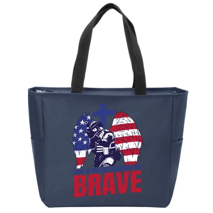 Land Of The Free Because Of The Brave Soldier Cross Zip Tote Bag