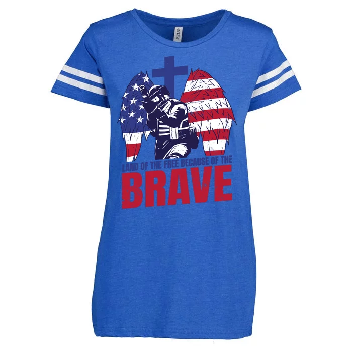 Land Of The Free Because Of The Brave Soldier Cross Enza Ladies Jersey Football T-Shirt