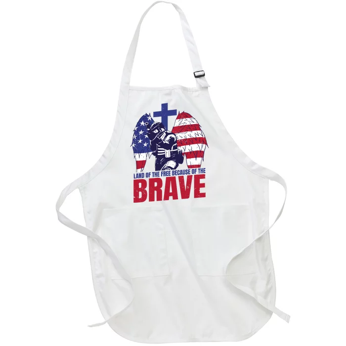 Land Of The Free Because Of The Brave Soldier Cross Full-Length Apron With Pocket