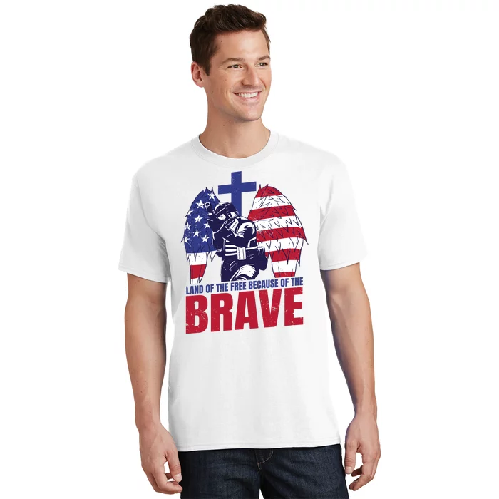 Land Of The Free Because Of The Brave Soldier Cross T-Shirt