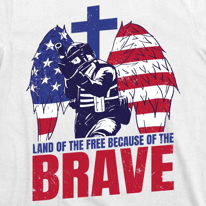 Land Of The Free Because Of The Brave Soldier Cross T-Shirt