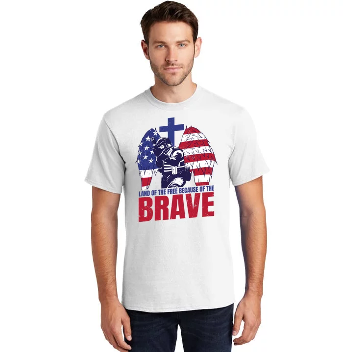 Land Of The Free Because Of The Brave Soldier Cross Tall T-Shirt