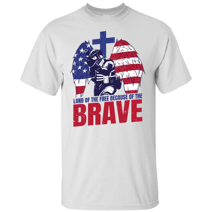 Land Of The Free Because Of The Brave Soldier Cross Tall T-Shirt