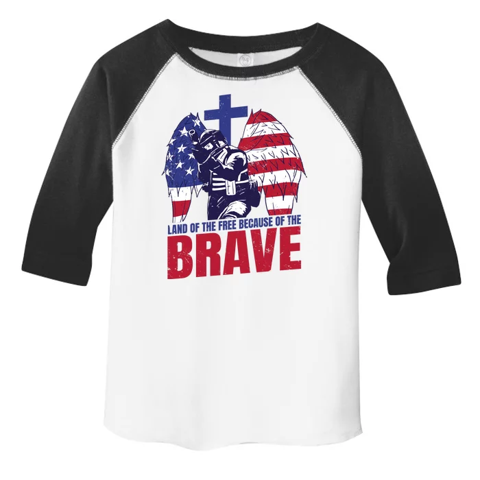 Land Of The Free Because Of The Brave Soldier Cross Toddler Fine Jersey T-Shirt