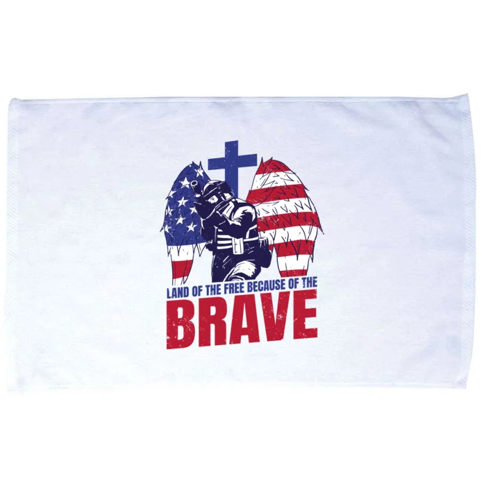 Land Of The Free Because Of The Brave Soldier Cross Microfiber Hand Towel