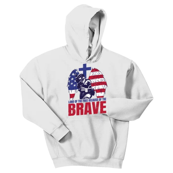 Land Of The Free Because Of The Brave Soldier Cross Kids Hoodie