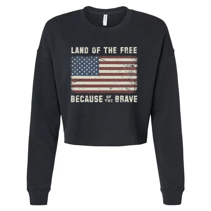 Land Of The Free Because Of The Brave Vintage Flag Cropped Pullover Crew