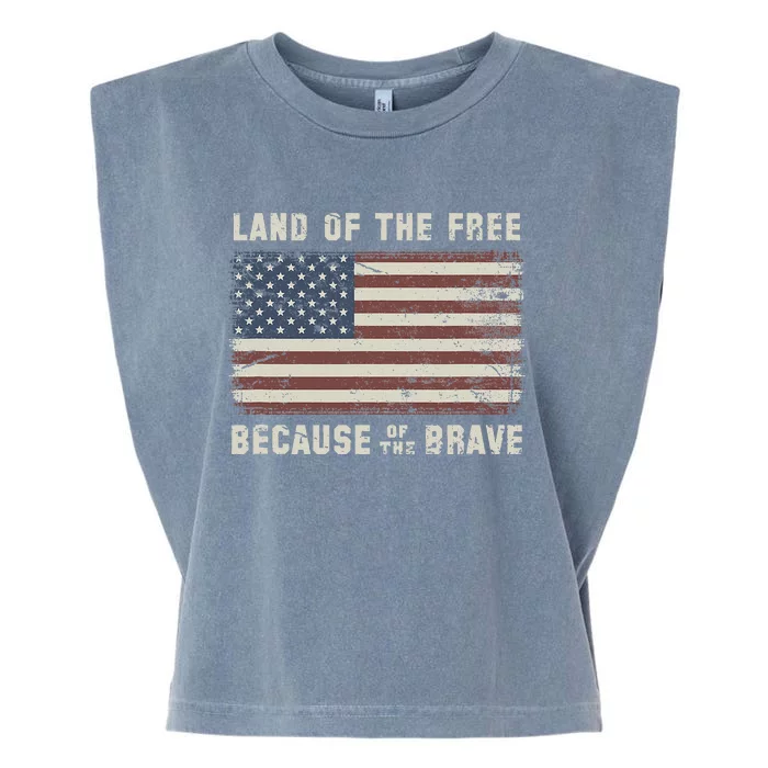 Land Of The Free Because Of The Brave Vintage Flag Garment-Dyed Women's Muscle Tee