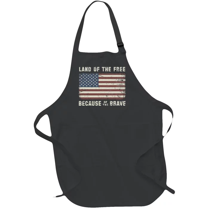 Land Of The Free Because Of The Brave Vintage Flag Full-Length Apron With Pocket