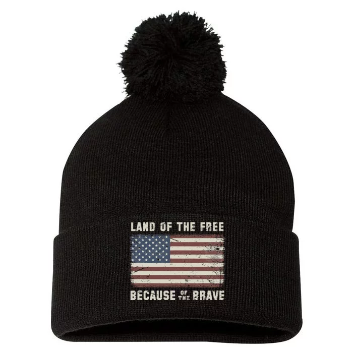 Land Of The Free Because Of The Brave Vintage Flag Pom Pom 12in Knit Beanie